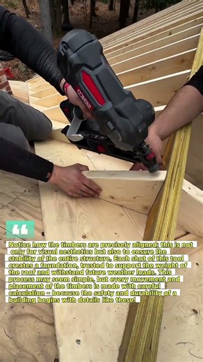 This is a crucial step in building a roof structure – installing the timber frame with precision.