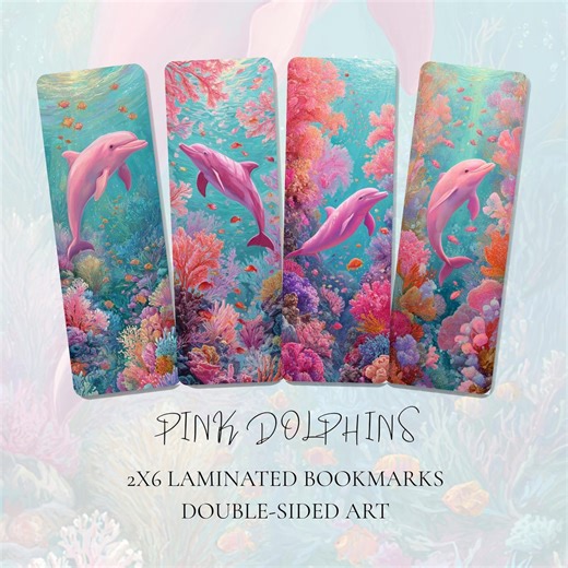 Pink Dolphin Bookmarks, Cute Ocean Dolphin Art Bookmark Set, Pastel Sea Life Bookmark, Laminated Double-sided Bookmarks - Etsy