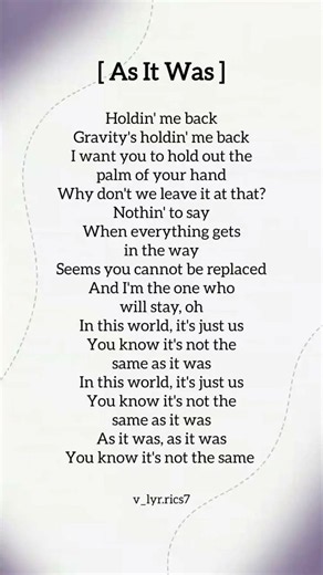 As It Was Lyrics Song by Harry Styles #asitwas #harrystyles #lyrics