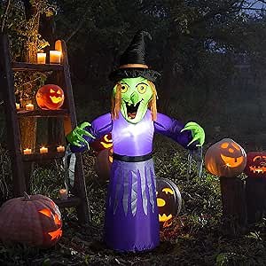 VCUTEKA Halloween Inflatable Outdoor Witch 4FT - Green Witch Inflatable Blow up Decoration with LED Light Built-in Halloween Inflatable Decoration for Holiday Party Yard Decor