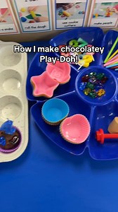 Here’s how I make chocolatey Play-Doh for our Play-Doh center 🍫✨ I mix the primary colors—one can of red, one can of blue, and one can of yellow—and it blends into brown. Then I add cocoa powder to make it smell just like chocolate batter. To go along with it, I set out all the fun cupcake materials: silicone cupcake liners, gems for sprinkles, candles (both regular and number candles), rolling pins, and a cupcake pan. The kids love pretending to bake their own Play-Doh cupcakes! 🧁 | Preschool