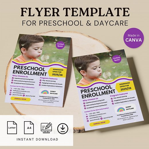 Preschool Flyer Template Daycare Enrollment Flyer Canva Template Pre-k Registration Leaflet Childcare Enrollment Nursery Open House Brochure - Etsy