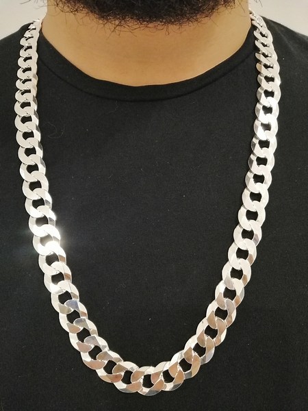 Solid 925 Sterling Silver Curb Chain Mens Boys Necklaces Italian Style Heavy 14mm Flat Style and New 12mm - Etsy