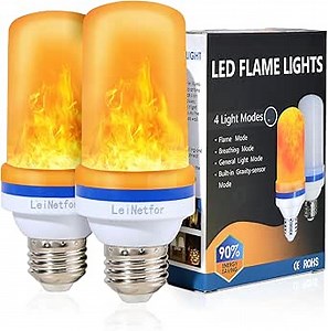 Smaller LED Flame Light Bulbs,4 Modes Flickering Halloween Light Bulbs for Outdoor Decoration with Gravity Sensor,E26 Base Fire Effect Light Bulb for Halloween Decor (2PACK-Yellow).
