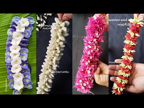 4 Different flower garlands by needle/how to string flowers with needle/veni/Gajra/mala for god DIY