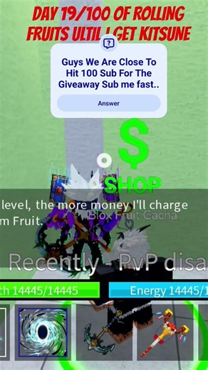 Day 19/100 OF ROLLING FRUITS ULTIL I GET KITSUNE LIKE= CLAIM GACCHA LUCK🍀🤞#bloxfruits #rolls #shorts