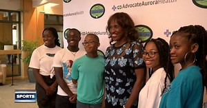 Track and field legend Jackie Joyner Kersee stops in Milwaukee to talk to young athletes