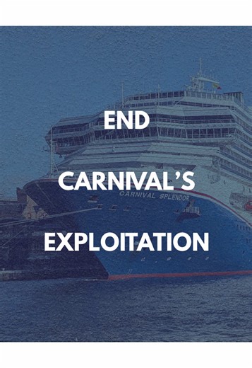 $2.50 an hour. That’s how much the crew aboard Carnival Cruises are paid to run cruise ships up, down and around the Australian coast. This is some of the worst exploitation we have ever seen. Carnival has three Australian “home port” ships – to support this fleet, Carnival flies workers in from poor countries, picks them up from the airport and puts them to work on short-term contracts. Crew aboard these ships are often working 300 hours per month, being paid as little as AUD $2.50 an hour. Not