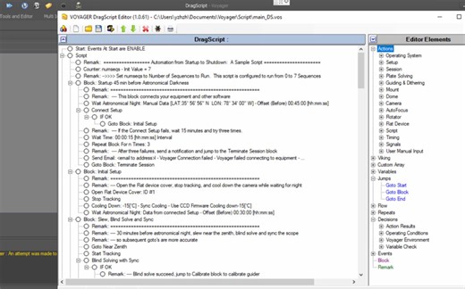 【天文摄影自动化软件Voyager】- Drag Script 简单介绍及建立