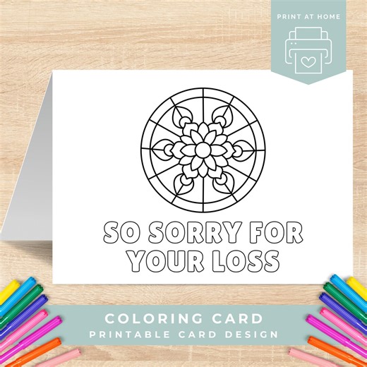 Printable Sympathy Card to Color, so Sorry for Your Loss Card, Mandala Coloring Card, Bereavement Card, DIY Printable Condolence Card - Etsy