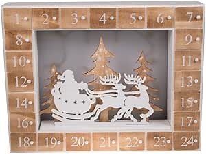Traditional Wooden Christmas Countdown Advent Calendar | Santa with Reindeer & Trees | Solid Wood Construction | Festive Holiday Decoration
