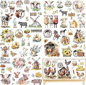 AFRITEE Rub on Transfers Stickers - 6 Sheets Farmhouse Furniture Rub on Transfers for Crafts, Cow, Sheep and Pig Animal Pattern Transfers Stickers for DIY Home Table Wardrobe Stool 11.8 * 7.8 Inch