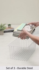 16inch Freezer Wire Storage Organizer Baskets, Household Refrigerator Bins with Built-in Handles for Cabinet, Pantry, Closet, Bedroom