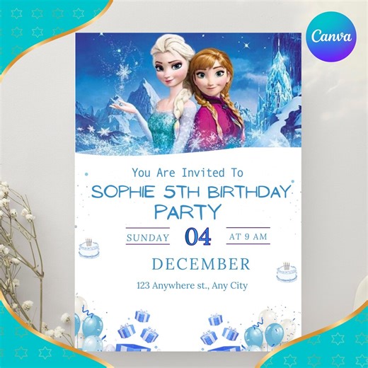 Frozen Birthday Invitation Editable Template, Elsa & Anna Girl Party Invite, Printable, Instant Digital Download - Etsy