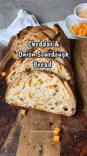 Cheddar and onion sourdough ￼was my best selling flavor back when I sold my bread (for a short time lol), and I can’t believe it took me this long to put it on my blog! Comment “SEND” and I’ll send the recipe I use to your inbox! (Make sure you are following me to receive the DM!) It’s simple, flavorful, and one of those loaves you’ll make on repeat. If you can make a regular sourdough loaf, you can make this one too! 😊 #Sourdough #InclusionLoaf #SourdoughTips #SourdoughRecipes | Muscle Momma S