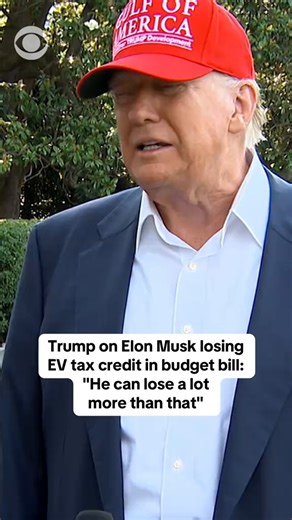 President Trump took aim at Elon Musk on Tuesday morning after the Tesla CEO renewed his criticism of Trump's "big, beautiful bill," and its potential impact on the national debt. Trump said Musk is "upset" about potentially losing the electric vehicle tax credit, but warned that Musk "can lose a lot more than that." https://cbsn.ws/3TSKzuM | CBS News