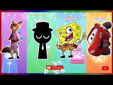 Zootopia 🆚 Sprunki 🆚 Spongebob 🆚 McQueen | Tiles Hop Battle! 🎵🔥#43