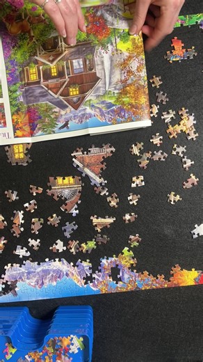 Day 3. Got a little of the sky, trees and parts of the house done. Had to use the poster to figure out where the different sections went. It’s starting to come together. #puzzletime #1000pieces #relaxinghobby