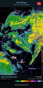 1248pm: A line of strong storms are moving northeast across north-central Illinois. Wind gusts up to 50 mph are possible and small hail. #ilwx | Northern IL Severe Weather