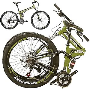 26 Inch Folding Bike, 21 Speed Full Suspension Mountain Bike for Adults/Men/Women Bicycle