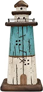 Linfevisi Wood Lighthouse Decor Rustic Light House Figurine Decor Wooden Decorative Nautical Lighthouse Statue Coastal Beach Themed Lighthouse Decoration Tabletop Handmade Light House Decor