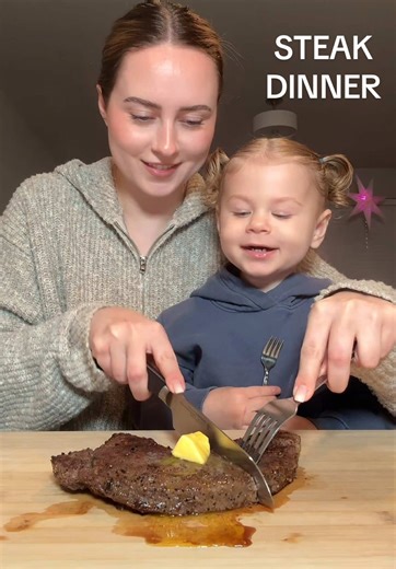 Butter with a side of Steak 🥩🧈😂 also that’s the first time I’ve seen her roll her eyes like that hahahah GIRRRL 🙈 #steaktiktok #toddlereats #steakdinner #fyp #steak