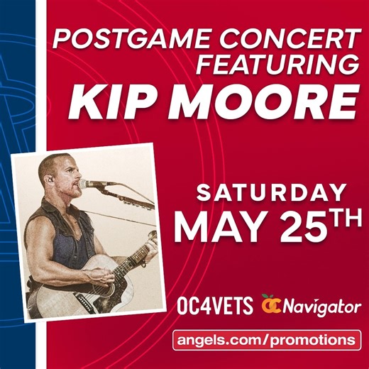 We're less than one month away from our Postgame Concert featuring Kip Moore! 🤠 Join us for Country Weekend on Saturday, May 25th and stay after the game to enjoy the Postgame Concert, presented by OC Navigator & OC4VETS. Visit angels.com/promotions to secure your seats today! | Los Angeles Angels