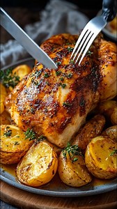 Pollo Rostizado Jugoso con Papitas Ingredientes Pollo entero Papas en trozos o mitades Mantequilla derretida RECETA COMPLETA EN EL PRIMER COMENTARIO👇👇 | Receta fácil