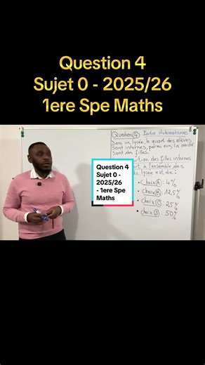 Question 4 - Sujet o - 2025/26 - 1ere Spe Maths - Proposition de correction. #maths #sujet0 #pourcentages #spemaths #Education