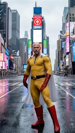 Jason Statham as Saitama doing the Soda Pop dance in NYC! 傑森史塔森變身琦玉！在時代廣場跳 Soda Pop 🥤👊 #ai