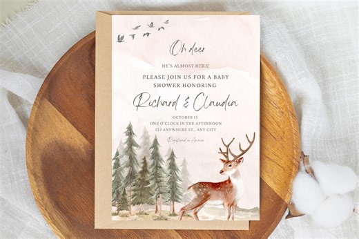Oh Deer Baby Shower Invite, Hunting Baby Shower Invite, Rustic Baby Shower Invite, Editable Canva Template, Instant Download - Etsy