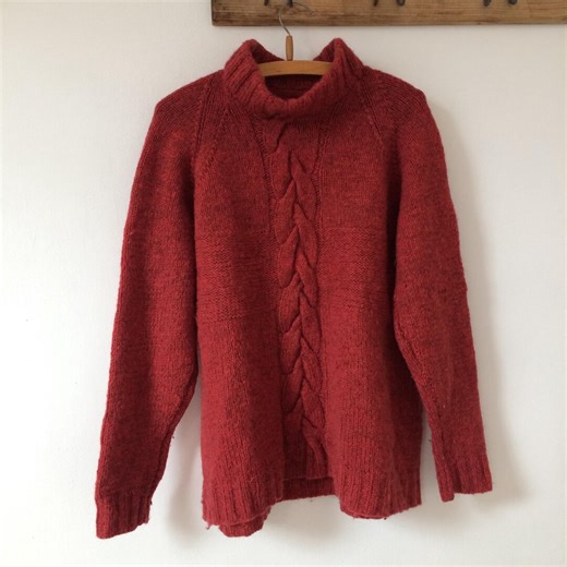 Vintage Wool Red Pullover Handknit Wool Sweater Turtleneck - Etsy