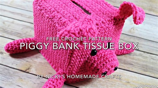 PIGGY BANK TISSUE BOX ❤️ Please Share ❤️ Get the pattern here: https://www.nickishomemadecrafts.com/piggy-bank-tissue-box-free-crochet-pattern/ | Crochet Patterns & Tutorials by Nicki's Homemade Crafts