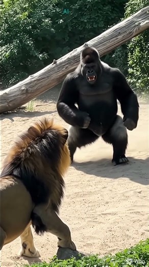 Lion and Gorilla Eye to Eye 🦁🦍😨 #pet #animals #elephant #lion