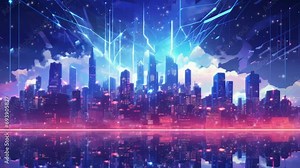 Lofi animation animation style night city skyline. - Seamless loop animation, created using AI Generative Technology