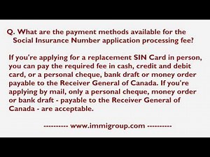 What are the payment methods available for the Social Insurance Number application processing fee?