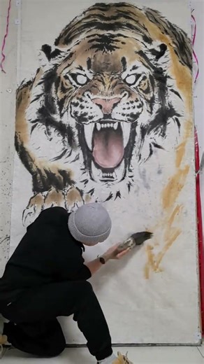 Vibrant Modern Hand-Painted Tiger: A Majestic Journey in Ink