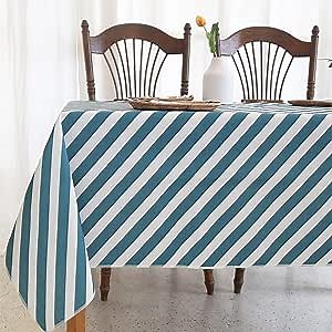 60 x 84 Inch Rectangle Tablecloth - Heavy Duty Cotton Linen Fabric Table Cloth - Washable Table Cover with Wrinkle Resistant for Kitchen Dining, Party, Holiday, Spring/Summer/Winter (Striped)