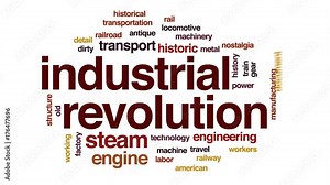 Industrial revolution animated word cloud, text design animation.