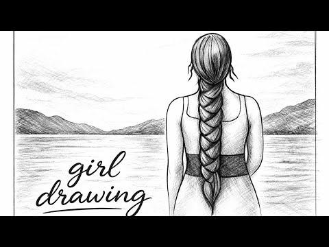 Backside Girl drawing Seeing Beautiful view | Girl drawing Wear a Sharee | How to Draw a Girl