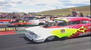 Victor Bray took on Peter Gratz at Eastern Creek Raceway in a very close race that saw Peter Gratz take the win with a 6.78 at 202mph in the all '57 Chevy final. | Australian Drag Racing History