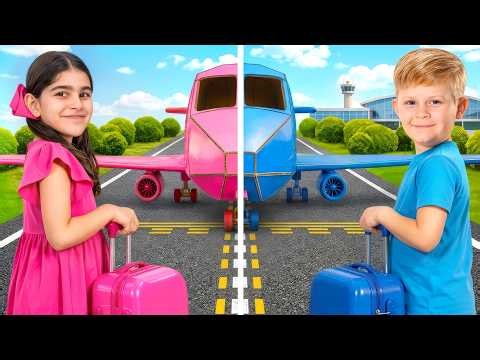 Pink vs Blue Airplane Adventure! ✈️ And More Challenges