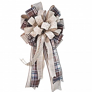 Rustic Brown Plaid Wreath Bow: Natural Burlap & Teal Accent - Etsy