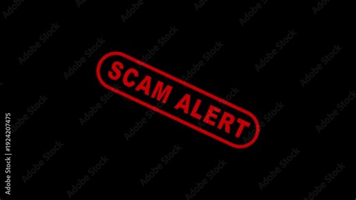 Scam Alert Stamp Label Animation on Dark Background for Fraud Warning and Broadcast Media Alert Notification 4K Motion Graphics Animation