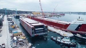 36K views · 1.1K reactions | Our new build, the M/V Mark W. Barker, hits water for the first time at Fincantieri Bay Shipbuilding in Sturgeon Bay, Wis.! Here's a bird's-eye view of the move from the dry dock where she has been assembled since this summer to her winter berth where work will continue. #MadeInAmerica #ProudUSFlagFleet #SupportTheJonesAct #UnderwayIn2022 | Interlake Steamship Company | Facebook