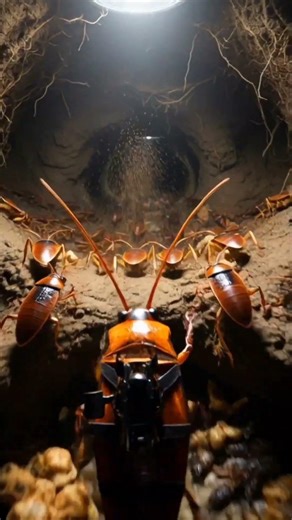Camera Mounted on a Cockroach Enters a Giant Underground Colony