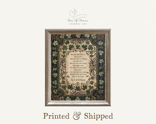 Irish Blessing Wall Art, Irish Print With Shamrocks, Vintage Celtic Wall Art, Rustic Cottagecore Home Decor, Christian Gift, Ireland Decor - Etsy