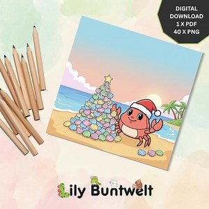 Crab Seashells Christmas Coloring Book Digital | Instant Download PDF PNG | Kids Activity Beach Ocean Coloring Pages | 40 Pages Printable - Etsy