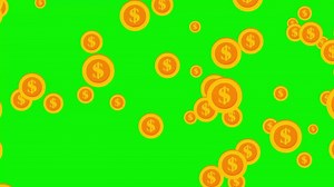 Download Gold coin falling down animation in cartoon style on green screen background for free