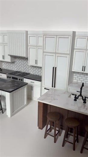Dollhouse White Kitchen Complete Sets - Assembled, Non-functional, Painted | Miniature 1:12 Scale Dollhouse Kitchen With Island and Stools - Etsy